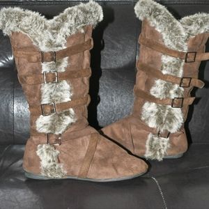 Brown fax fur accent boots